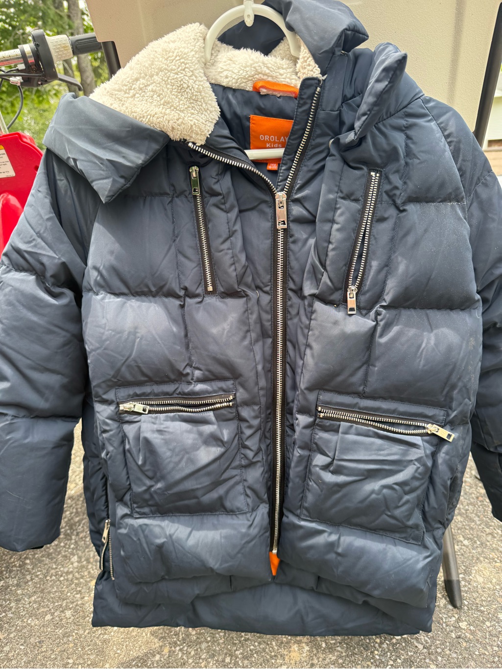 Olay Kids Navy Jacket With Orange Lining And Sherpa Trim